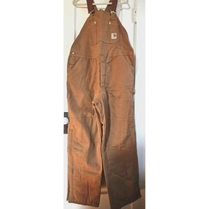 Vintage CARHARTT bib overalls 44x32 half insulated zipper legs USA made brown